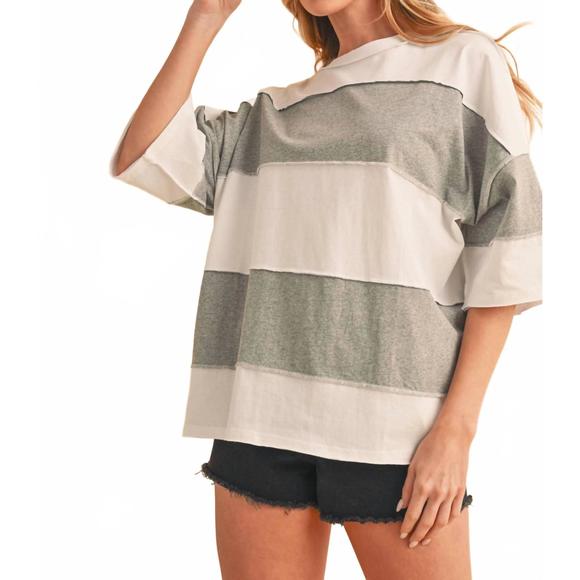NEW AEMI + CO polly color block top in navy and cream stripes - Picture 1 of 6